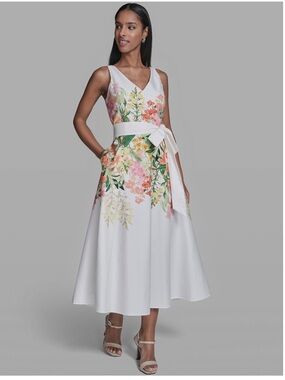 KARL LAGERFELD PARIS Women's Printed V-Neck Midi Dress